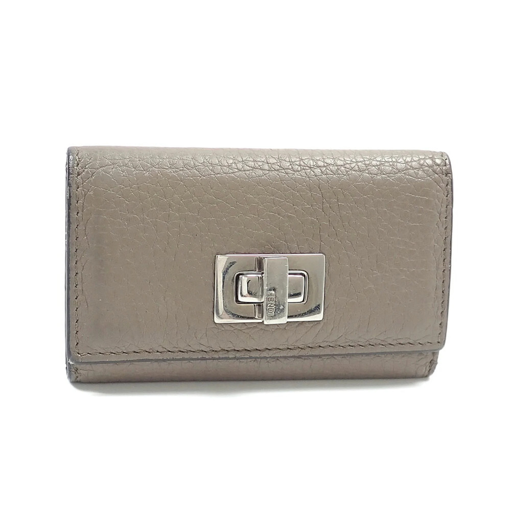 Fendi Peekaboo 6-Key Case Selleria Women's Truffle Grey Leather 8AP159 Key Ho...
